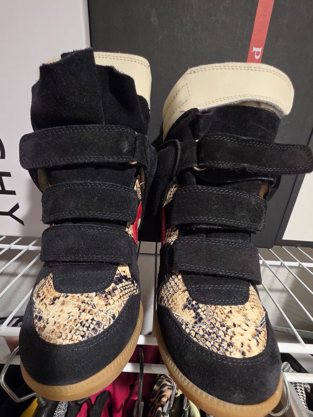 Isabel Marant Bekett Leather Wedge Sneakers in Black and Snake Print - Picture 2 of 5